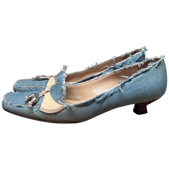 Sebastian Milano Shoes - SEBASTIAN Milano Women's 39.5/US 9-9.5 Blue Jean Kitten Heels Denim Shoes Italy
